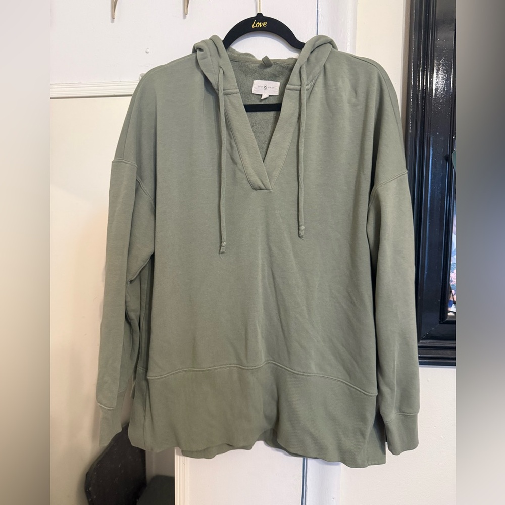 Lou & Grey Sage Green V-Neck Hoodie Sweater